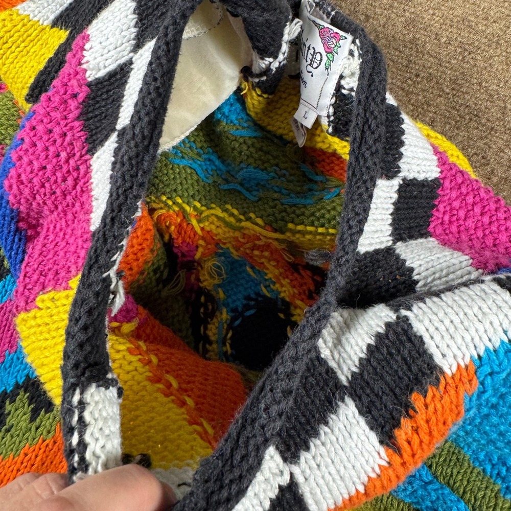 VTG Sweater Womens Large L 80s 90s Abstract Oversized Sweater Geometric Checker - Picture 12 of 13